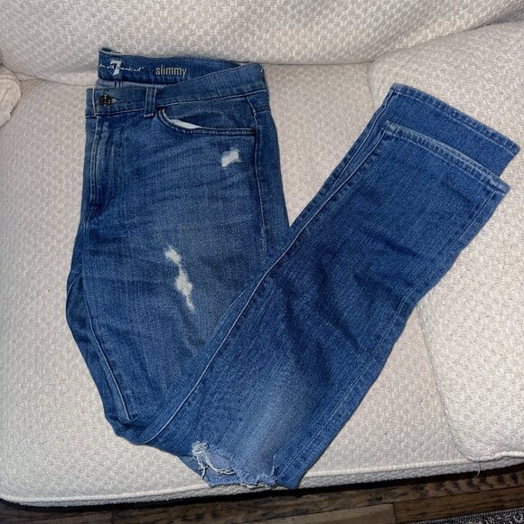 Mens' 7 (Seven) For Mankind Light Denim Slimmy Jeans - Tattered - 33/30 - Picture 1 of 13